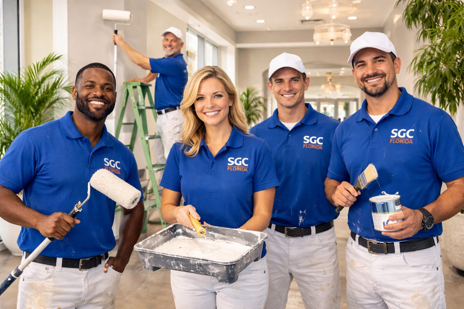SGC Florida crew painting and repairing drywall on a construction site